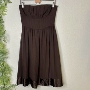 🌳 Ann Taylor Strapless Dress Brown Silk Party 6